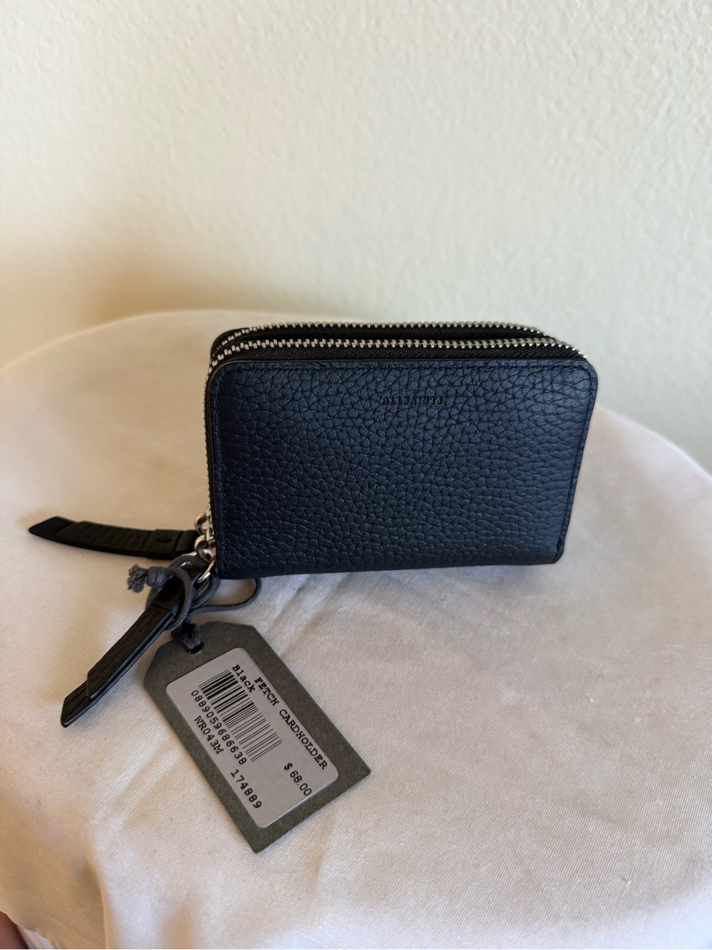 All Saints Black Pebbled Leather Twin-Zip Card & Key Holder